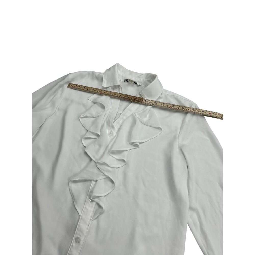Calvin Klein White Ruffled Button-Down Blouse XS - Picture 7 of 12
